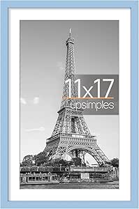 upsimples 11x17 Picture Frame, Display Pictures 9x15 with Mat or 11x17 Without Mat, Wall Hanging Photo Frame, Blue, 1 Pack