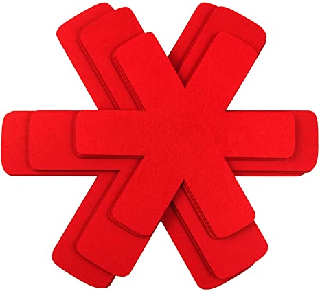 Pot and Pan Protectors, Set of 12 and 3 Different Size, Pot Dividers Pad to Prevent Scratching, Separate and Protect Surfaces of Your Cookware (Red)