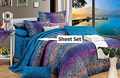 Fantasia 100% Cotton Sheet Set : Fitted Sheet, Flat Sheet and Two Matching Pillow Shams (Queen)
