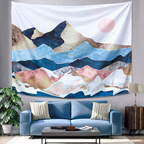 GOCHANGE Mountain Sunset Tapestry, Color Mountain Wall Hanging Tapestry, Sunset Nature Landscape Art Wall Hanging, Mural for Bedroom, Living Room, Dorm, Home Decoration (51.2" x 59.1")