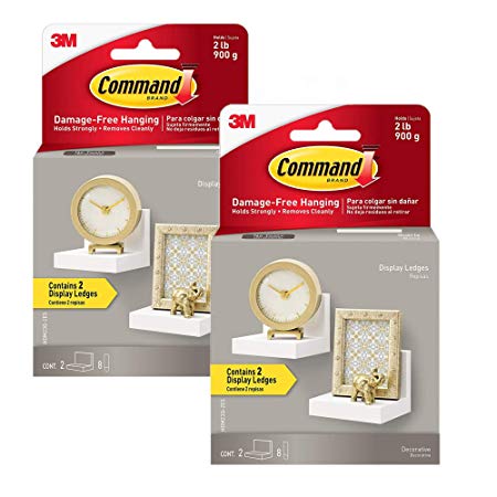 Command Display Ledges, Slate, 2-Ledges, 8-Medium Foam Strips (2 Count 4-Inches, Quartz)