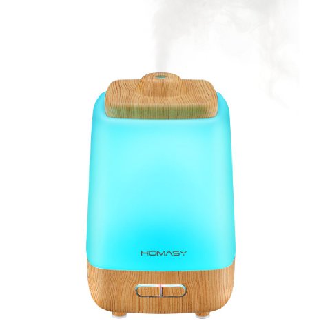 Homasy 200ml Aroma Essential Oil Diffuser in Wood Grain with 7-Color LED Lights Changing Waterless Auto Shut-off for Spa Home Office