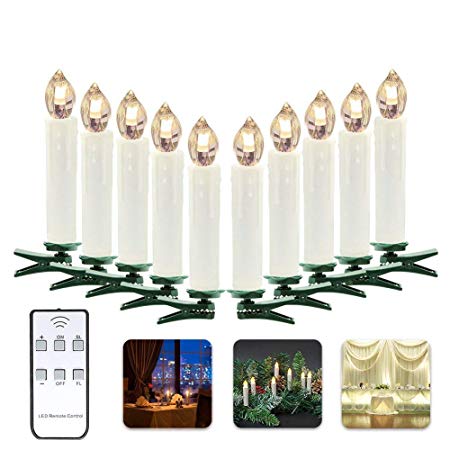 PROKTH 10PCS LED Candle Lights for Christmas Tree, Candle Lights Battery Operated with Remote Control for Windows, Home Decorations, Church Candles, Night Lights (Warm White)