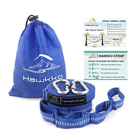 Hawkko XL Hammock Straps - Includes 2 Straps, 2 Carabiners, 1000  LBS Strength, 32 Loops & 20 Feet Extra Long Polyester Hammock Accessories