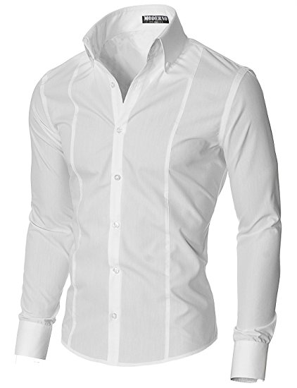 MODERNO Mens Dress Shirts Slim Fit Long Sleeve High Button down Collar (MSSF501)