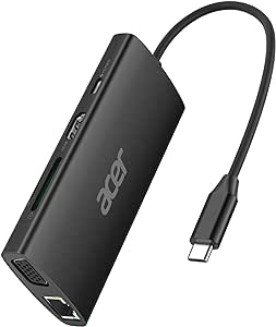 Acer USB C Hub with 4k HDMI, 9-in-1 USB C to Ethernet Adapter, 5Gbps USB-A 3.1 Docking Station, PD 100W Charging, SD Card Reader, USB to VGA Splitter for MacBook, Acer, Laptops, Surface (Black)