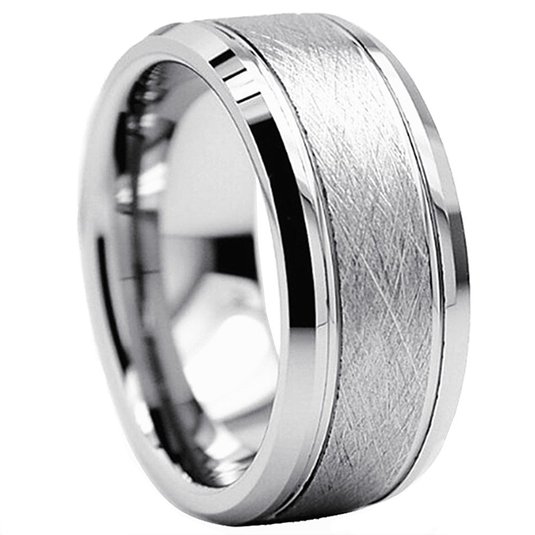 King Will Tungsten Ring Matte Brushed Finish Grooved Comfort-Fit Polished 8mm Mens Wedding Band