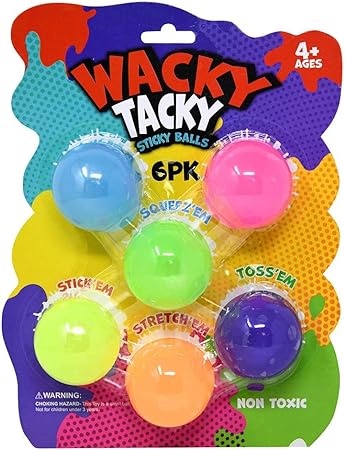 Wacky Tacky Wibbly Squish Beads Balls Set of 6 - Colorful Squishy Stress Balls for Kids, Wacky Sticky Balls, for Birthdays and Party Favor Bags, and Carnival Game Prizes - 6Pk