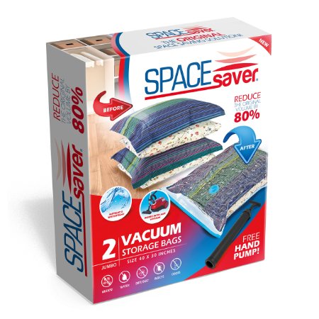 SpaceSaver Premium Jumbo Vacuum Storage Bags (80% More Storage Than Leading Brands) Free Hand Pump For Travel! (2 Pack)