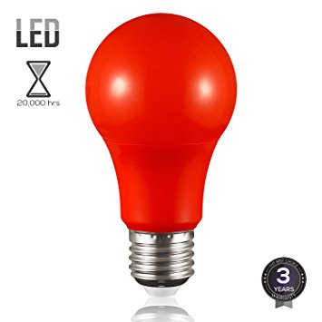 TORCHSTAR Red LED A19 Colored Light Bulb, E26 Medium Base, Dwelling Environment & Melatonin Friendly, 7W (50W Equiv.), 3 Years Warranty, 20,000hrs, Non-Dimmable