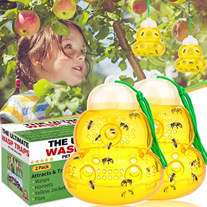 Wasp Traps,Yellow Jacket Trap Plastic Wasp Trap Outdoor Hanging Honey Bee Traps Catcher Wasp and Hornet Traps for Outside,Non-Toxic Reusable Flying Insect Traps for Bee Killer Wasp Repellent Deterrent