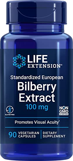 Life Extension Bilberry Extract 90 V-Capsules, 100 mg, 90 Count