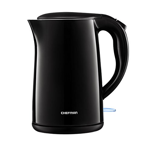 Chefman RJ11-17-CTB 1.7 Liter/1.8 Quart Seamless Stainless Steel Double Wall Cool Touch 1500 Watt Electric Water Kettle