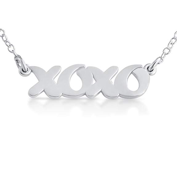 Azaggi Sterling Silver Handcrafted Scripted Word XOXO Hugs and Kisses Pendant Necklace