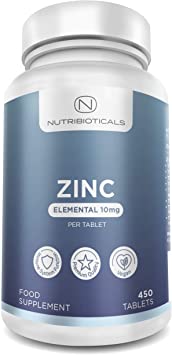 ZINC 10mg Elemental, 100% Recommended Daily Amount, 450 Tablets 15 Months Supply