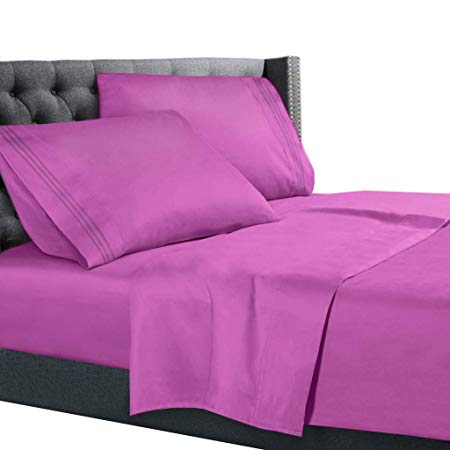 Split King Size Bed Sheets Set Orchid Purple, Bedding Sheets Set on Amazon, 5-Piece Bed Set, Deep Pockets Fitted Sheet, 100% Luxury Soft Microfiber, Hypoallergenic, Cool & Breathable