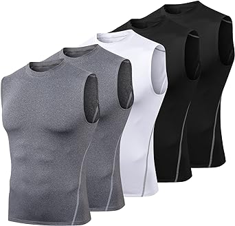 Odoland 5 Pack Men's Compression Sleeveless Shirts, Dry Fit Athletic Base Layer Tank Top, Sports Running Gym Workout Shirts