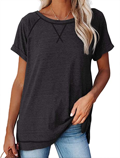 Aokosor Women's Short Sleeve Casual Crewneck Side Split Fashion T Shirts