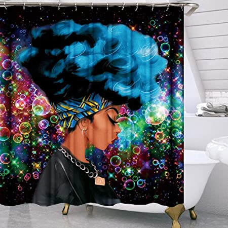 OneUstar Blue Shower Curtains for Bathroom African American Women Shower Curtain Waterproof Polyester Afro Bath Curtain 72 x 72 Inch