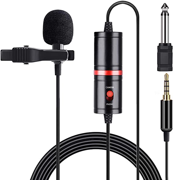 Wired Lavalier Microphone for Bloggers/Vloggers, Omnidirectional Lapel Mic for iPhone with Clip-on, Compatible with All Smartphones/iPad/Samsung/Android/Windows/Tablet