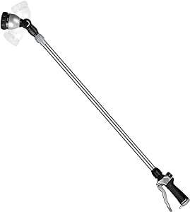 RESTMO 36”-60” (3ft-5ft) Metal Watering Wand, Long Telescopic Tube | 180° Adjustable Ratcheting Head | 7 Spray Patterns | Flow Control, Garden Hose Sprayer to Water Hanging Baskets, Shrubs, Black