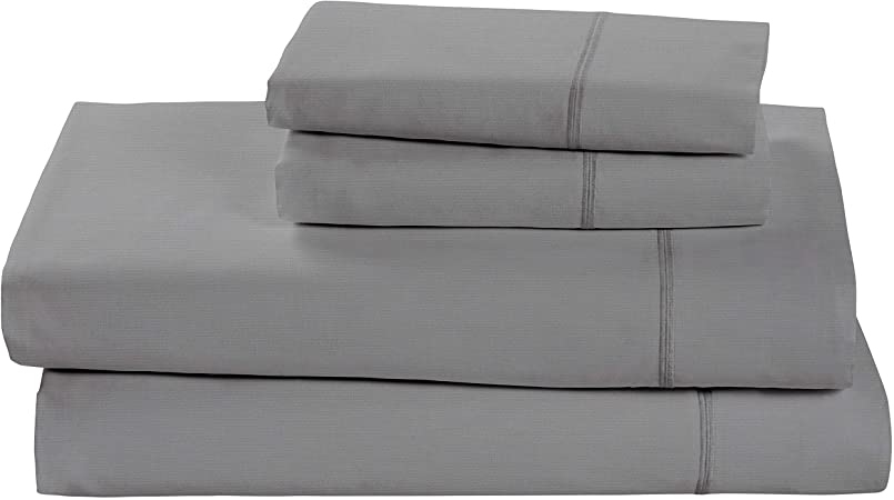 Rivet Soft 100% Percale Cotton Bed Sheet Set, Easy Care, Queen, Pewter