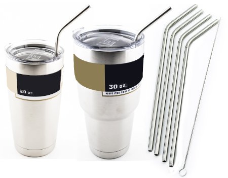 4 Bend Stainless Steel Straws fits 30 oz & 20 oz Yeti Tumbler Rambler Cups - CocoStraw Brand Drinking Straw