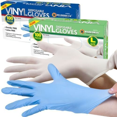 Marksman Powder Free Vinyl Disposable Gloves, Medium - Pack of 100 x