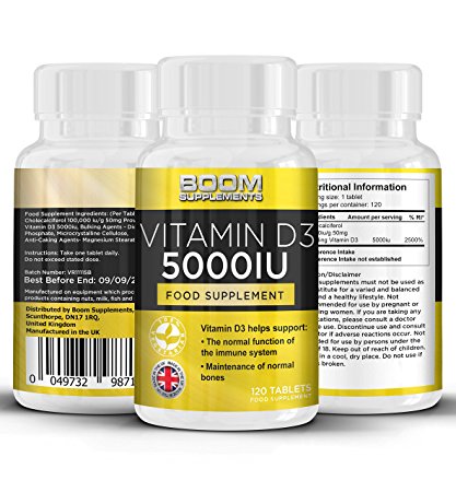 Vitamin D3 5000iu | Premium Vitamin D3 5000iu | Powerful Sunshine Vitamin | 120 Tablets | FULL 4 Month Supply | Scientifically Proven To Help Improve Your Mood, Energy Levels and Strengthen Immune System | Safe And Effective | Best Selling Vitamin | Manufactured In The UK! | 30 Day Money Back Guarantee