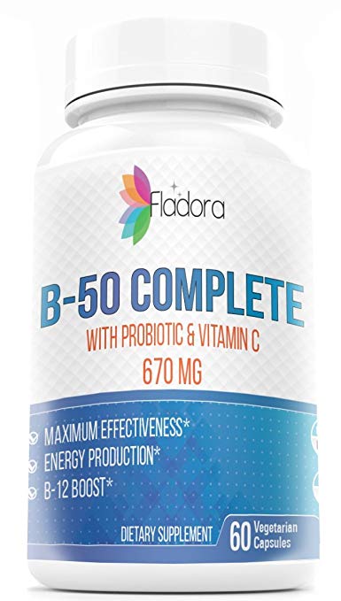 Vitamin B-50 Complex with Probiotic & Vitamin C - 670mg - 60 capsules by Fladora