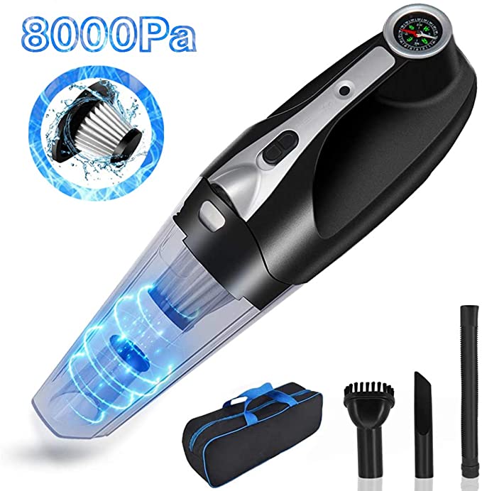 KUTIME Handheld Vacuum Cordless, Upgraded 8000PA Super Suction Powerful Car Vacuum cleaner (with LED light),Portable Vacuum Cleaner 2600mAh Lithium Battery,wet and dry vacuum cleaner, suitable for home and car