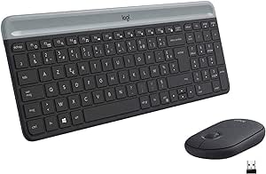 Logitech MK470 Slim Combo Kabelloses Tastatur-Maus-Set, 2.4 GHz Verbindung via Nano-USB-Empfänger, 10m Reichweite, 18-Monate Batterielaufzeit, PC/Laptop, Französisches AZERTY-Layout - Graphit