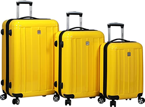 Dejuno Contour 3-Piece Hardside Spinner Luggage Set with TSA Lock, Yellow, One Size