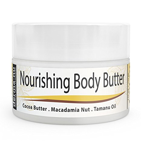 Cocoa Butter Cream - Organic Body Butter Moisturizer for Dry Skin – Use on Stretch Marks & Scars - Rich in Natural Oils & Plant Extracts Such as Macadamia Nut Oil   Tamanu Oil   Aloe | 4oz