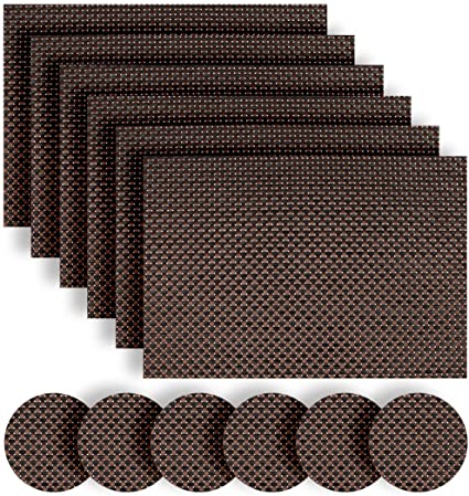 Homcomodar Placemats and Coasters Vinyl Plastic Table Place Mats and Coasters Set of 6 (Coffee)