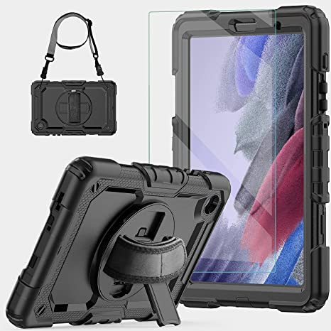 Blosomeet Samsung Galaxy Tab A7 Lite Case 2021 for Kids with Tempered Glass Screen Protector & Pen Holder| SM-T225/T220 8.7 Inch Galaxy Tab A7 Lite Case Cover w/ Hand Shoulder Strap Kickstand |Black