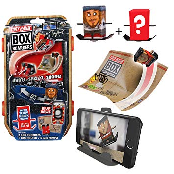 Tony Hawk Box Boarders Action Pack - Riley Hawk and Mystery Tony Hawk Figure - Includes 2 Skaters, 4 Trick Ramps and 1 Camera Holder - Skate, Shoot, Share - Ages 4