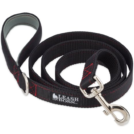 Leashboss Heavy Duty Dog Leash - Extra Thick with Padded Handle - Double Layer 3mm Black 6 Foot Leash for Medium & Large Dogs - Made in the USA