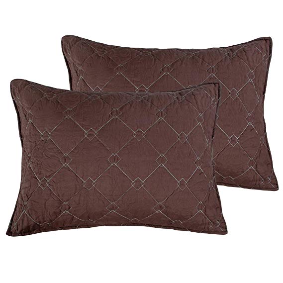 ALCSHOME Standard Quilted Pillowcases, Set of 2, 100% Brushed Microfiber, Super soft and Warm, Standard, Coffee