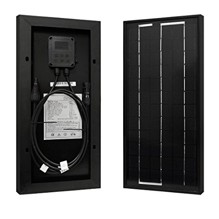 HQST 10 Watts 12 Volts Monocrystalline Solar Panel with MC4 Connectors for DC 12V Battery Charging and Any Other Off Grid Applications