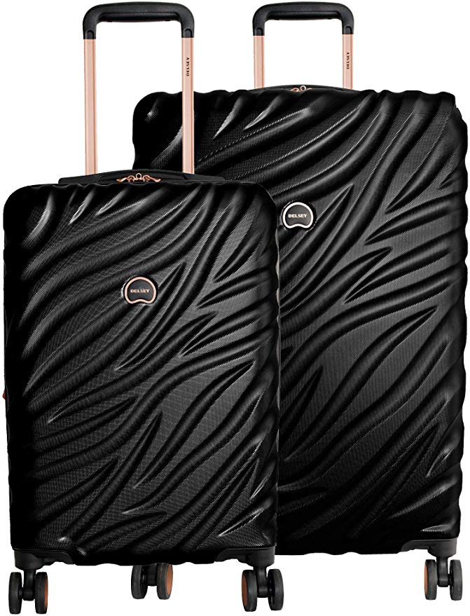 Delsey Paris Alexis Lightweight Luggage Set Hardside Spinner Suitcase with TSA Lock (Black/Rose Gold, 2-piece Set (21"/25"))