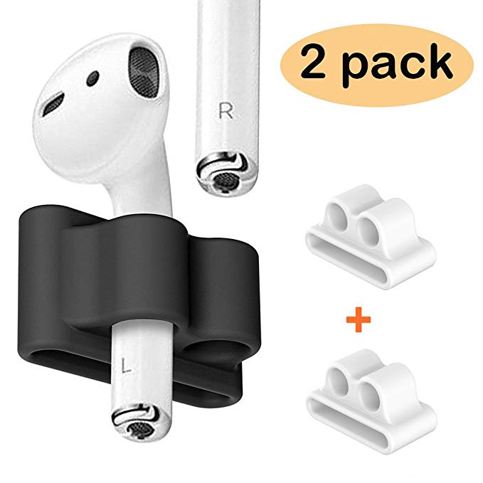 AirPods Holder, FINENIC(2-Pack) Portable Anti-lost Silicone Holder Case for Apple AirPods, AirPods Accessories (White  White)