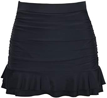 Hilor Women's Skirted Bikini Bottom High Waisted Shirred Swim Bottom Ruffle Swim Skirt