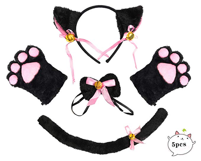 Beelittle Cat Cosplay Costume Kitten Ears Tail Collar Paws 5 Pack