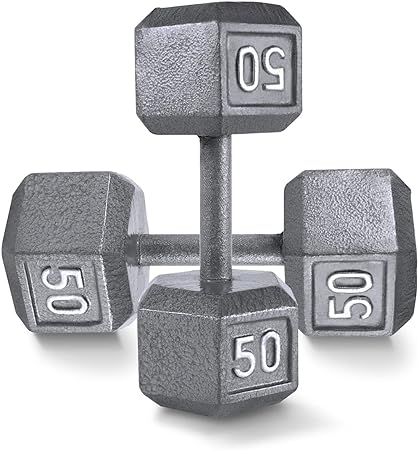 WF Athletic Supply Cast Iron Solid Hexagon Gray Dumbbells, Strength Training Free Weights Set of 2 for Women and Men, Hand Weights Sold by Pairs, from 1 to 120 LBS, Multi-Select Size Options Available