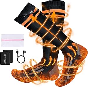 Aissom Calcetines Calefactables, 4000mAh Calcetines Térmicos Recargables con 4 Temperaturas, Calcetines Calefactable Lavables para Esquí/Ciclismo/Pesca en Invierno, Unisex Calcetín Calefactable 36-44