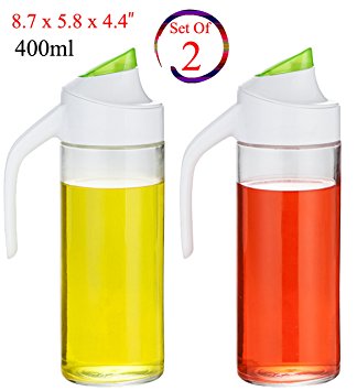 400ml NON- DRIP Oil and Vinegar Glass Bottle Dispenser – Gravity Lid (Size: 8.7'' x 5.8'' x 4.4’’)