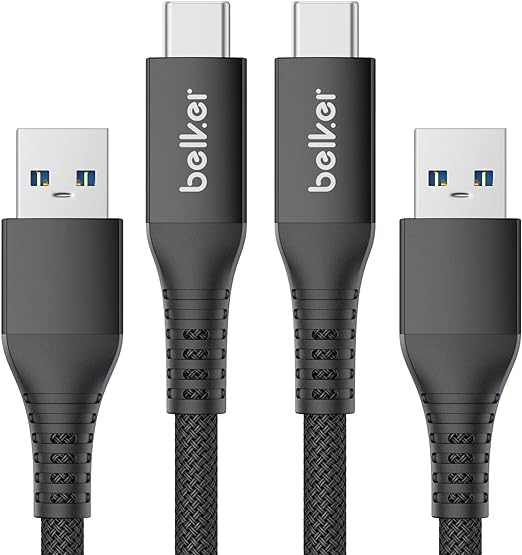 Belker 2Pack USB C Data Cable 10Gbps USB A Android Auto Cable QC3.0 3.1A Fast Charger Data Transfer Cable USB3.2 Gen2 for Samsung Note20 Galaxy S23/S22/S21 Z Flip5 Pixel 8Pro Oneplus11 1M/3.3ft-Black