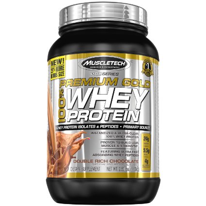 MuscleTech Pro Series Premium Gold 100% Whey Powder, Double Rich Chocolate, 2.5 Pound
