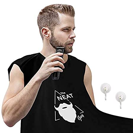 The Neat Guy Beard Bib Apron for Men - Bib for Mess-Free Shaving, What You Need for a Good Clean Shave, Beard Hair Catcher for Men Shaving & Trimming,Grooming Cape Apron, Holiday Gift for Him - Black